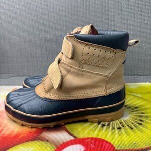Totes Mens 9D Tan & Black Leather Duck Boots W/ Velcro Straps Waterproof